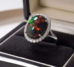 18K Gold Plated Sterling Silver Natural Black Opal Oval Engagement Ring for Her