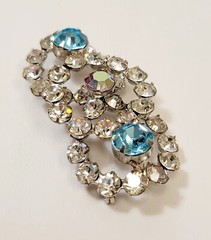 Vintage Clear AB Aqua Rhinestone Three Ring Large Brooch