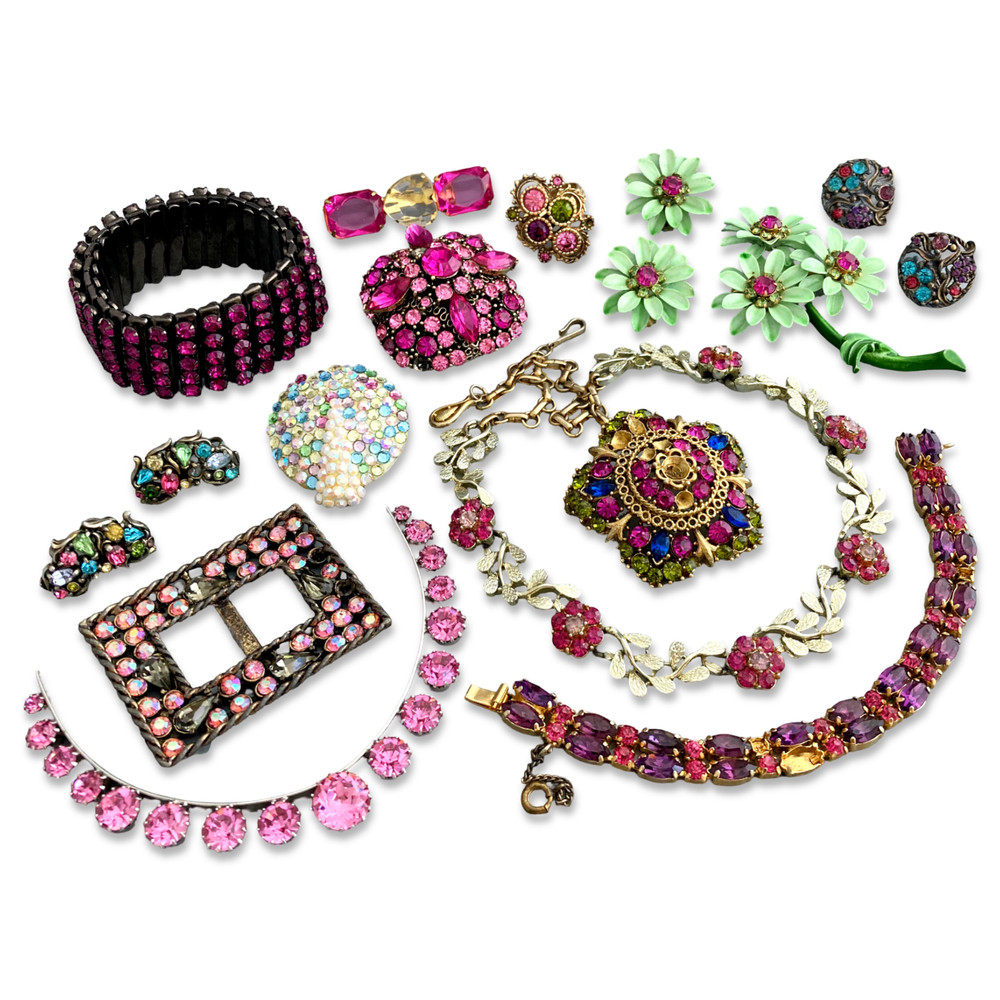 Vintage Pink Rhinestone Repair Costume Jewelry Lot Signed Coro Hollycraft Lisner