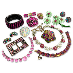 Vintage Pink Rhinestone Repair Costume Jewelry Lot Signed Coro Hollycraft Lisner