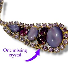 Juliana Delizza Elster Necklace Vtg 60s Marbled Purple Cabochons Gold Plated 14”