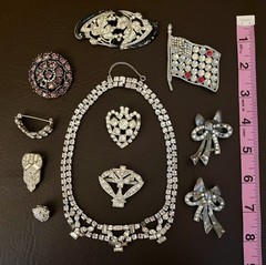 Vintage REPAIR RESTORE Rhinestone Pot Metal Brooch Pin Lot Necklace High End