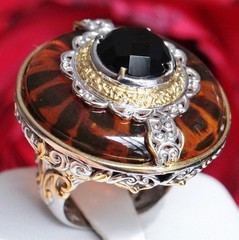 925 multi tone sterling silver ring 3.00ct plastic simulated amber sz 5.5 15.2g