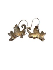 Vintage Sterling 925 Silver Enamel Cloisonné White Snow Leopard Earrings Dangle