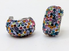 Vintage Cluster Blue Beads Rhinestone Flower Silver Tone Pierced Earrings