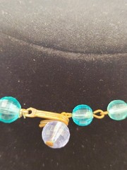 Vtg Lucite Aqua and Purple Graduated Bead Necklace with Brass Clasp