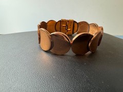 Vintage Mid Century Renoir Copper Disk Hinged Clamp Cuff Bracelet Signed