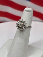Antique 14K white gold diamond art deco flower ring