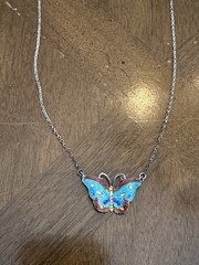 Vintage Sterling Silver Multicolor Enamel Butterfly Pendant Necklace Nice!