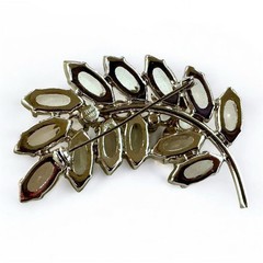 Vintage Czech Republic Clear Rhinestone Leaf Brooch Silver-Tone
