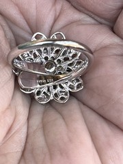 Vintage Sarah Coventry Ring Tiered Flower Clear & Dark Grey Rhinestones Silver