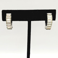 Clear Baguette Sparkly Rhinestone Hinged Clip On Small Hoop Vintage Earrings