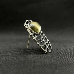 Vintage Old Brooch 925 Sterling Elegant Unique Irregular Yellow Stone For Man
