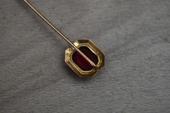 Vintage 10K Yellow Gold Red Pink Stone Stick Pin Hat Pin 1.28g Victorian Antique