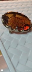 Vintage Reverse Carved Amber Cameo Portrait Brooch Pin, Oval Stone, Beauty Theme