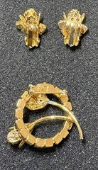 Stunning Purple Pink Rhinestone Brooch Pin With Matching Clip-on Earrings Set