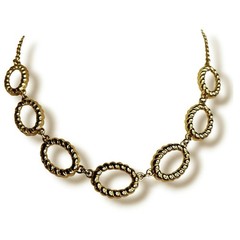 Monet Gold Tone Necklace Twisted Rope Oval Link Collar Statement Early 2000s