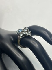 Navette pale blue rhinestone adjustable band cocktail vintage ring silver tone
