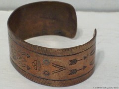 Southwestern Cuff Bracelet Thunderbird Tribal Story Iconography Copper Metal Vtg
