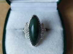 Elegant Nephritis stone RING SILVER 875 stamp USSR ANTIQUE size 8 Jewelry