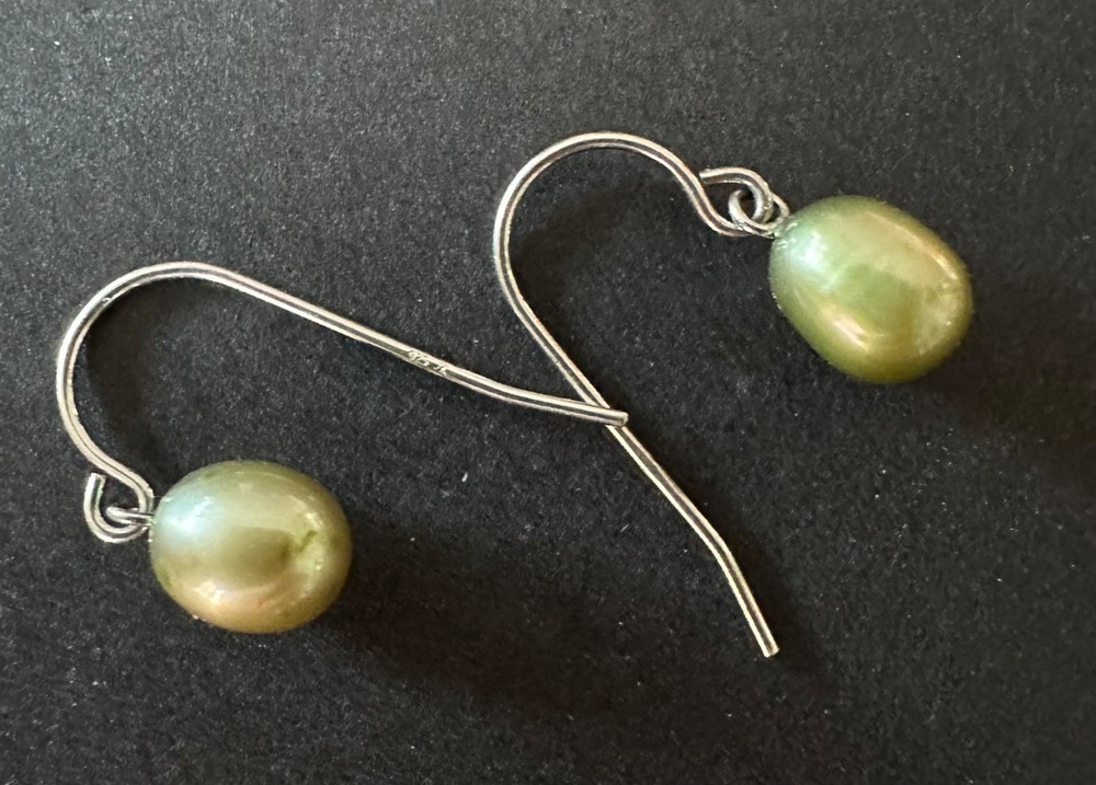 Iridescent lt green sterling silver 925 HONORA pearl earrings,shepherd hooks/NEW