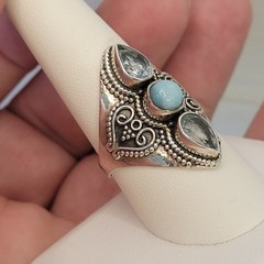 925 Sterling Silver INDIA PTI Blue Topaz & Larimar Ring Size 9.5 – 7.5g JTV gem