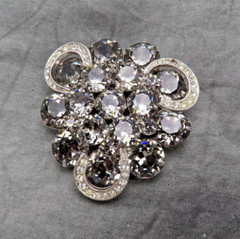 Weiss Rhinestone Brooch Vintage Pin Smoky Clear Faceted Crystal 1.75 inch 110h