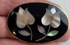 Vintage Alpaca Mexico Abalone Floral Brooch