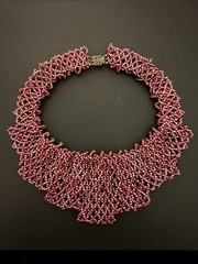 Vintage 15” Real Garnet And Seed Beaded Collar Statement Choker Necklace