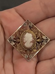 Vintage Shell Cameo Brooch 900 Silver Filigree 1.25″ Q23