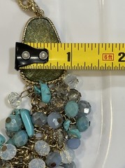 Vintage Turquoise Chip & Glass Statement Necklace Boho Cowgirl 14in ~ 17in