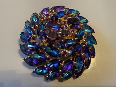 Vtg Juliana D&E Peacock Blue Rhinestone Bracelet Brooch Earring Set Book Piece