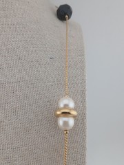 Gold Tone vintage stations chain faux pearls black & gold beads design necklace