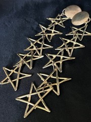 Vintage Shoulder Duster Earrings Gold Tone Open Star Link Dangles 6″ Clip On