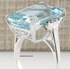 Transparent Huge Aquamarine With Genuine CZ Antique Art Deco Solitaire Fine Ring