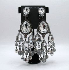 Vintage RJ Graziano clip statement chandelier rhinestone & crystal bead earrings