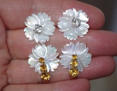 White Carved Flower Mother of Pearl Jackets to use with any studs: 18MM one pair
