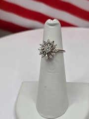 Antique 14K white gold diamond art deco flower ring