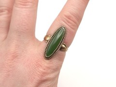 Vintage Sterling Gold Wash Signed JP Jane Popovich Navajo Elongated Jade Ring
