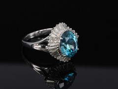 Fine 6.11ct Natural Neon Blue Zircon & 1.50ct Diamond Platinum Ring Size 9.25