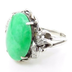 NYJEWEL GIA Certified 14k White Gold 6ct Jadeite A Jade Diamond Ring