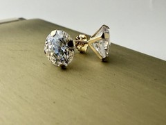 Vintage 14K Yellow Gold 8.09mm Round Brilliant Solitaire Stud Earrings 1.69g CE