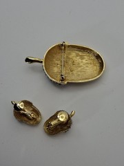 Vtg Marvella Acorn Brooch & Clip Earrings Rhinestone Autumn Jewelry Naturecore