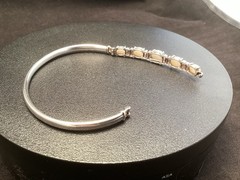 White Fire opal 5 stone hinged sterling silver vintage bangle Bracelet