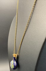 VTG Gold Tone 18 1/2” Necklace Blue Enamel Floral Cloisonne Bottle Poison Vase