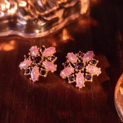 Vintage Pink Opal Necklace Earrings Bracelet Set Gold Tone Statement Jewelry