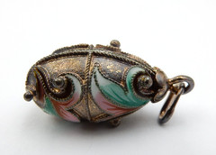 VINTAGE .925 STERLING SILVER OVAL HAND-PAINTED EGG PENDANT, MADE IN RUSSIA