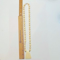 Vtg Faux Ivory Bead Necklace Pendant Boho Chic Bohemian Tribal Bead Beaded