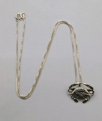 Vintage 925 Sterling Silver Crab Cancer Zodiac Pendant 17.75″ Box Chain Necklace