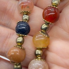 Vintage Beggars Beads Necklace Multicolor Stones Barrel Clasp 18 Inches